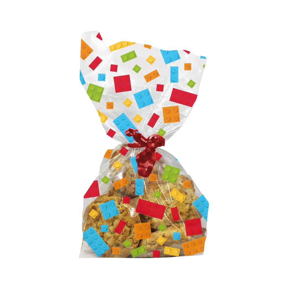 Anniversary House Pack of 40 Building Blocks Party Bags | 100% BOPP Material | Includes Twist Ties 3