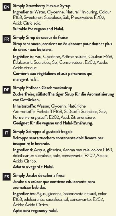 Simply Sugar Free Strawberry Syrup 1 Litre - Low Calorie Beverage Syrup for Drinks & Baking