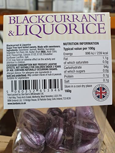 Bon Bons Sugar Free Blackcurrant and Liquorice - 160g Traditional Sweets