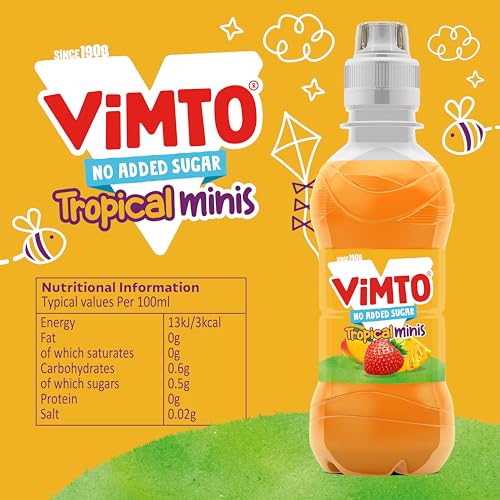 Vimto Kids Tropical Mango, Strawberry & Pineapple Juice Drink – No Added Sugar, 250ml Resealable Bottles (Pack of 6) 4