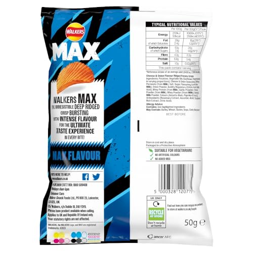 Walkers Max Cheese & Onion Crisps 50g (Pack of 24) 7