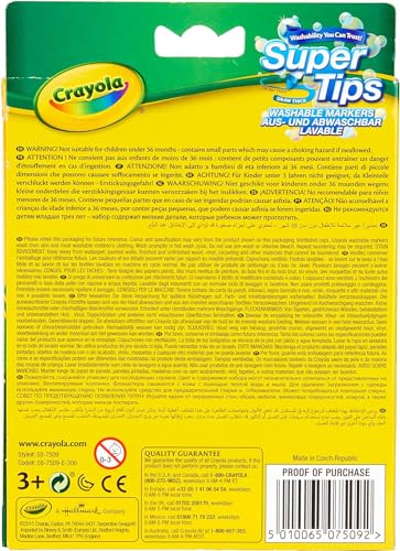 CRAYOLA SuperTips Washable Markers - Pack of 12, Wash-Off Ink for Kids 3+
