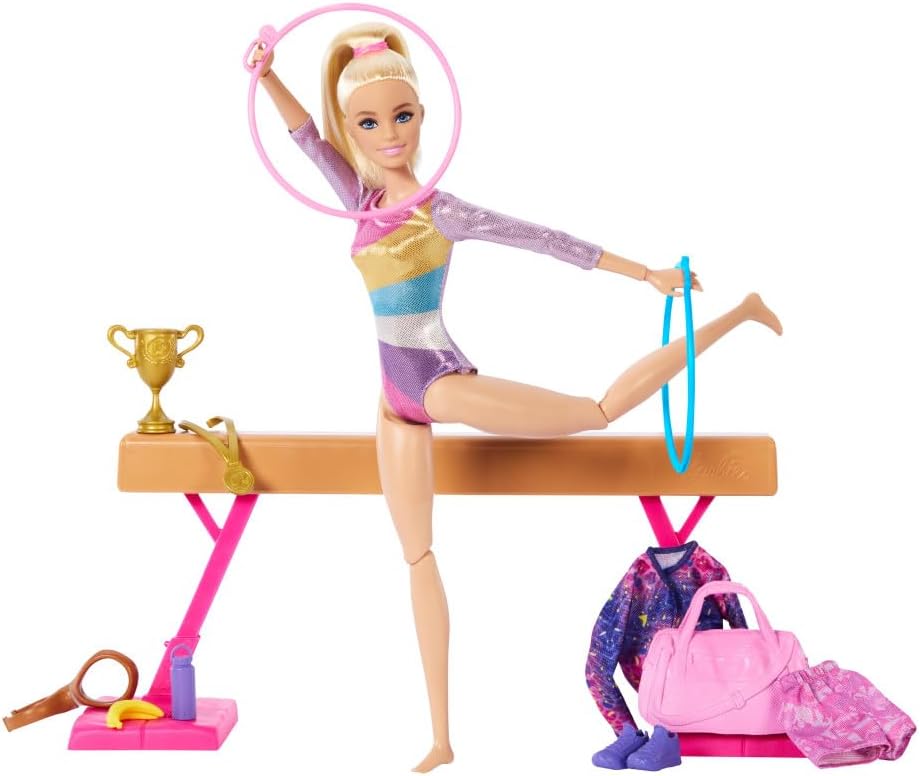 Barbie Gymnastics Doll Playset - Flipping Feature & 19-Piece Accessories for Kids 3+