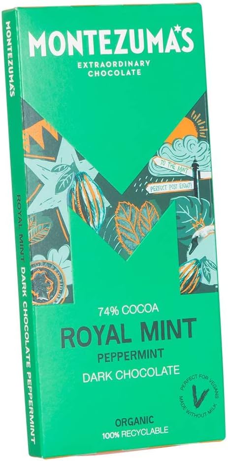 Montezuma - Royal Mint 74% Cocoa Dark Chocolate Bar, Organic Vegan Gluten-Free 90g