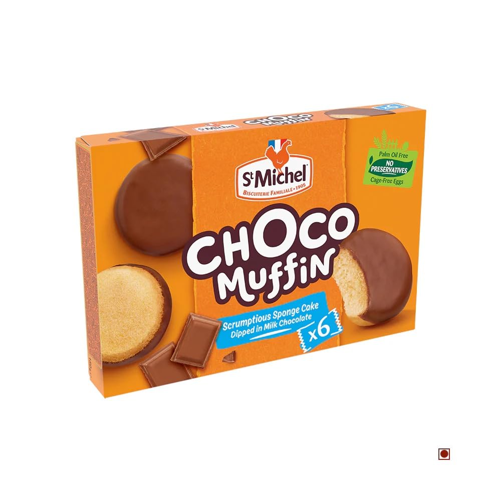 St Michel Choco Muffin - Sponge Cake Dipped in Milk Chocolate - 6 Portion Pack