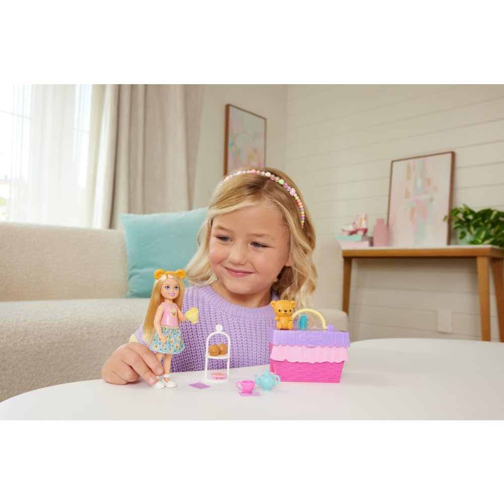 Barbie Club Chelsea Pop-Up Tea Party Playset with Blonde Doll & 12 Accessories | Ages 3+