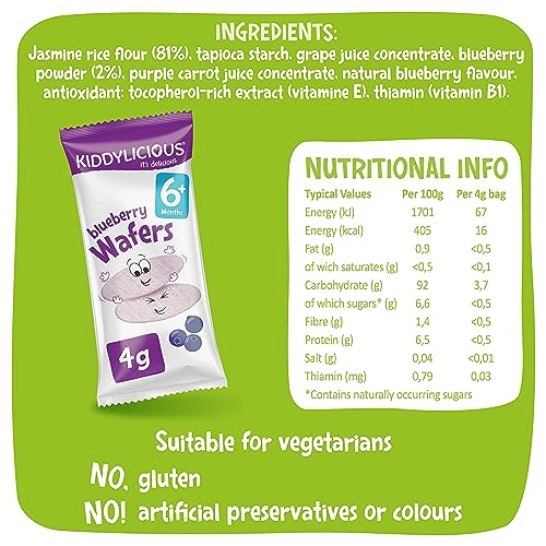 Kiddylicious Blueberry Mini Wafers - Gluten Free & Dairy Free Baby Snack for Little Hands 6