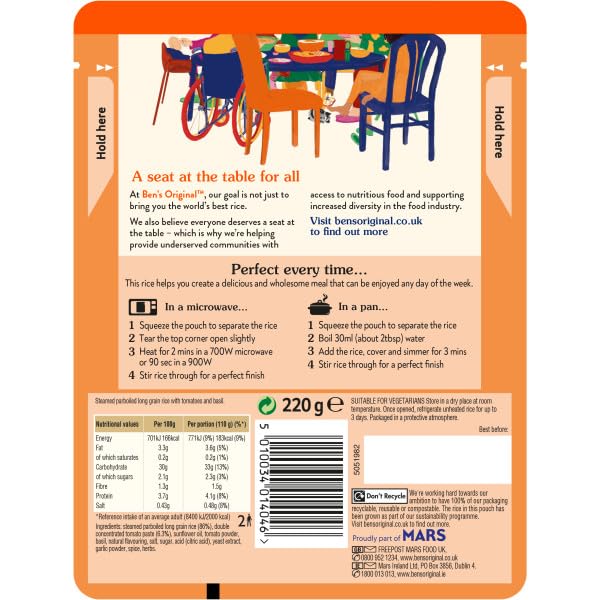 Ben's Original Tomato and Basil Microwave Rice, 6 x 220g Pouches 7