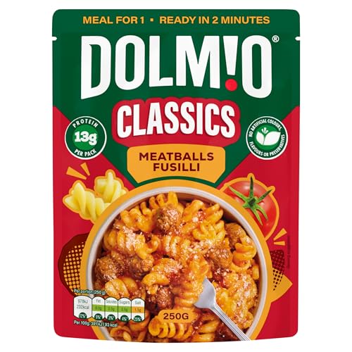 Dolmio Classics Meatballs Fusilli Ready Meal - 6x 250g Microwave Pasta with Tender Meatballs & Tomato Sauce 6