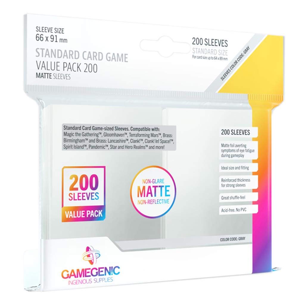 Gamegenic Standard Card Game Value Pack Matte Sleeves - Clear (200 Count)