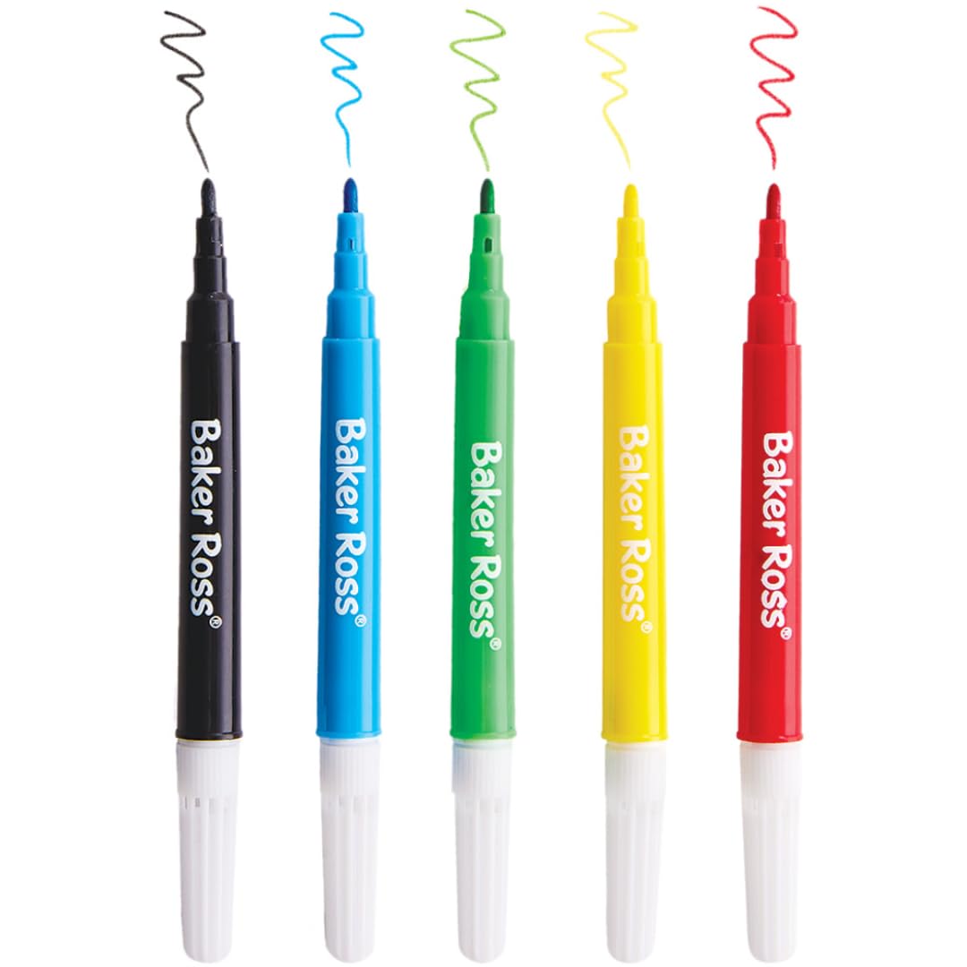 Baker Ross FX391 Mini Fibre Tip Pens - Pack of 8 with 5 Assorted Colours