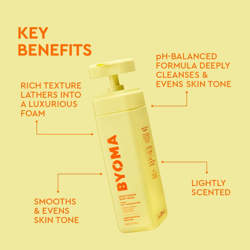 BYOMA Brightening Body Wash - 400ml | Niacinamide & Azelaic Acid | pH-Balanced 3