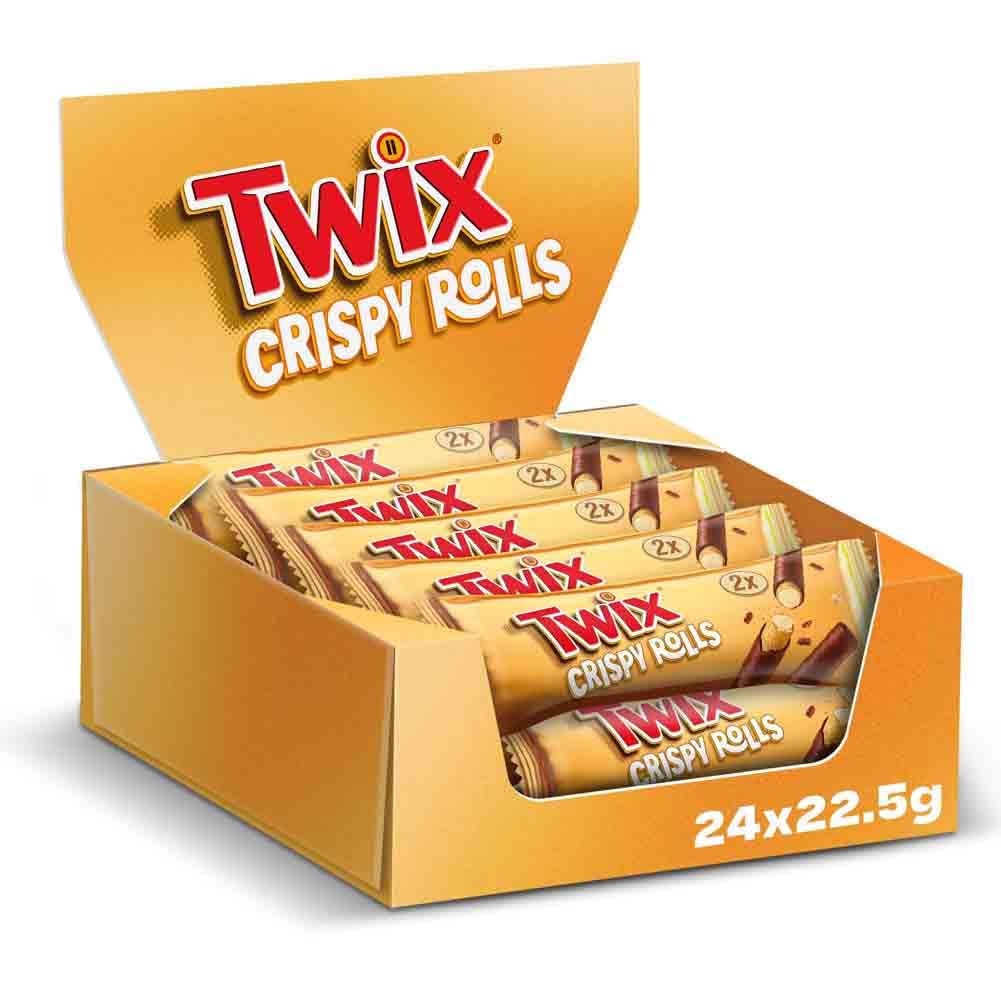 Twix Crispy Rolls, Milk Chocolate, Caramel and Biscuit Snack Bar, 24 x 22.5g
