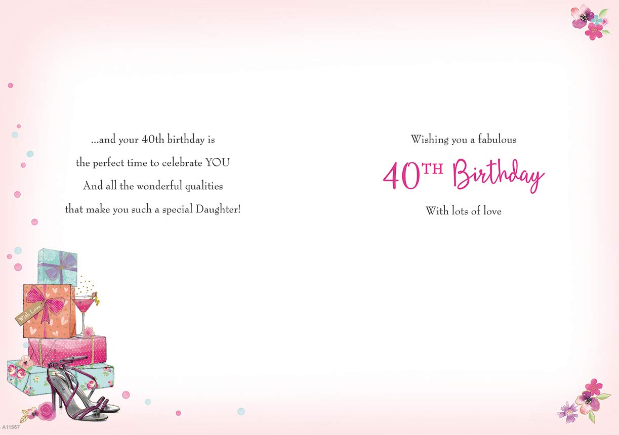 Piccadilly Greetings Traditional Age 40 Daughter Birthday Card | Pink | 10 x 7 inches 2