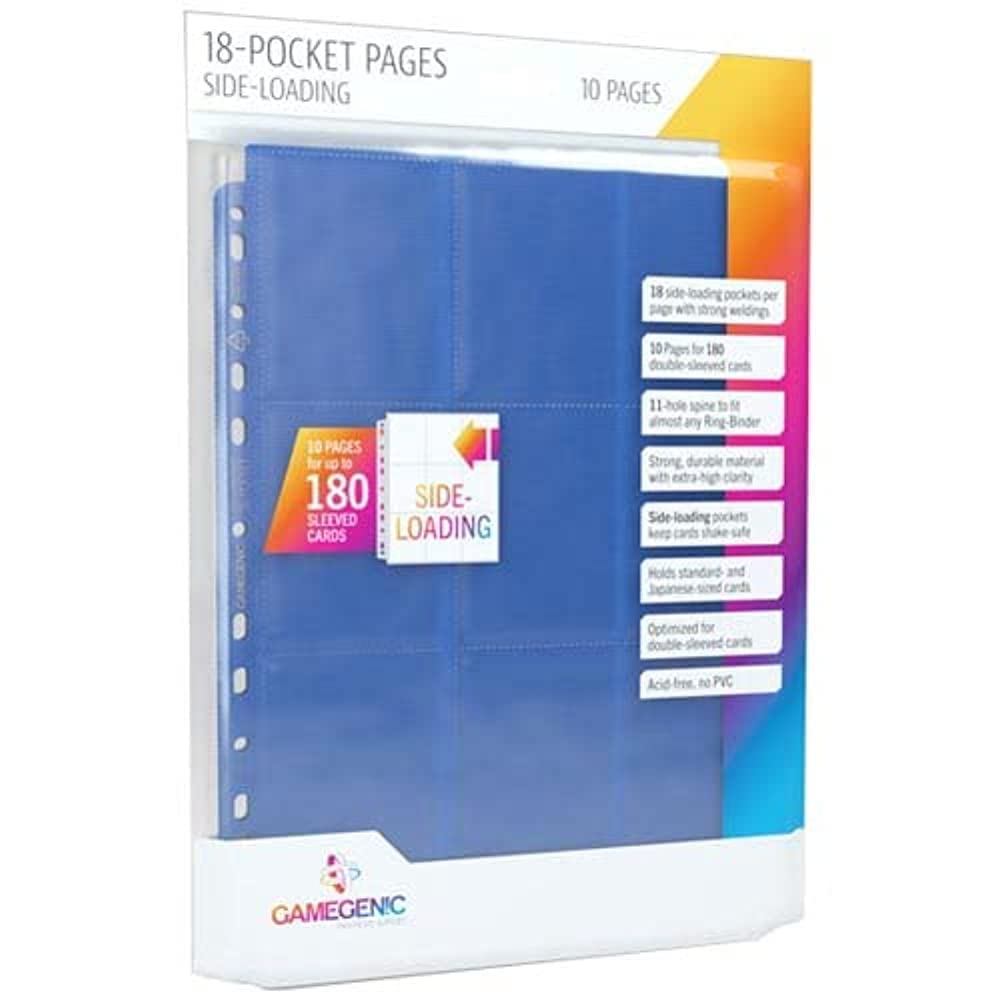 Gamegenic Card Storage Pages - 18 Pockets, Side-Loading, Blue | Fits Standard & Japanese Cards 1