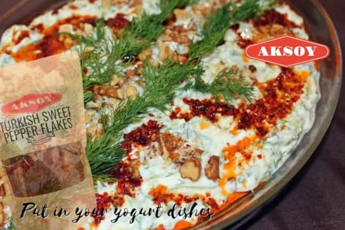 Aksoy Premium Turkish Sweet Red Pepper Flakes 200g - Mild & Sweet Flavor, Resealable Pack 10
