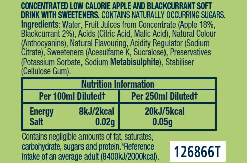 Robinsons Double Strength Apple & Blackcurrant No Added Sugar Squash 1.75L 6