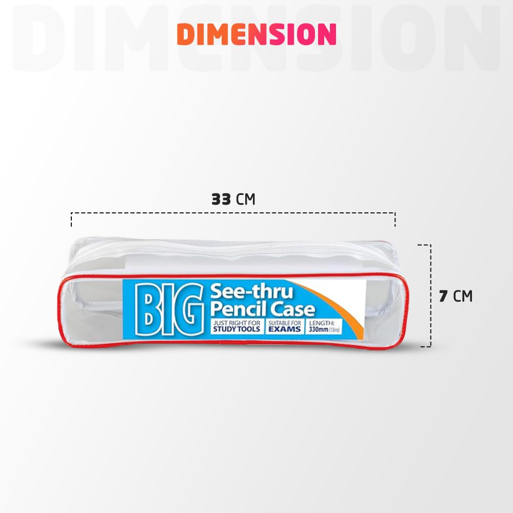 1ABOVE Clear Rectangle Pencil Case - Exam Ready | 330 x 130 mm | Waterproof Plastic 3