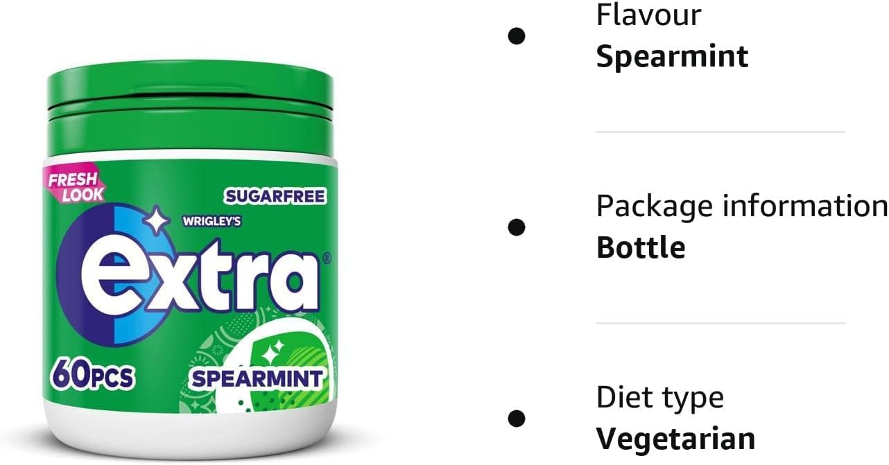 Extra - Spearmint Sugar-Free Chewing Gum Bottle, 60 Pieces