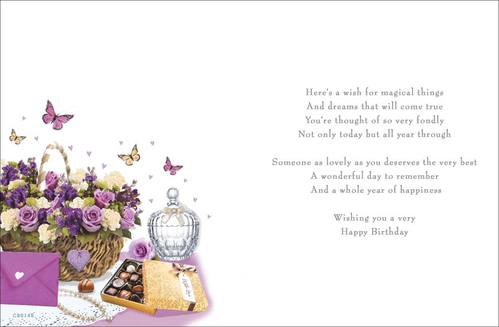 Piccadilly Greetings Female Birthday Card - Flower Basket Design | 8 x 6 Inches