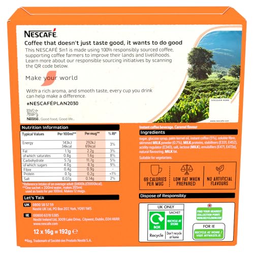 NESCAFÉ 3 in 1 Caramel Instant Coffee (1 Pack of 12 Drinks)