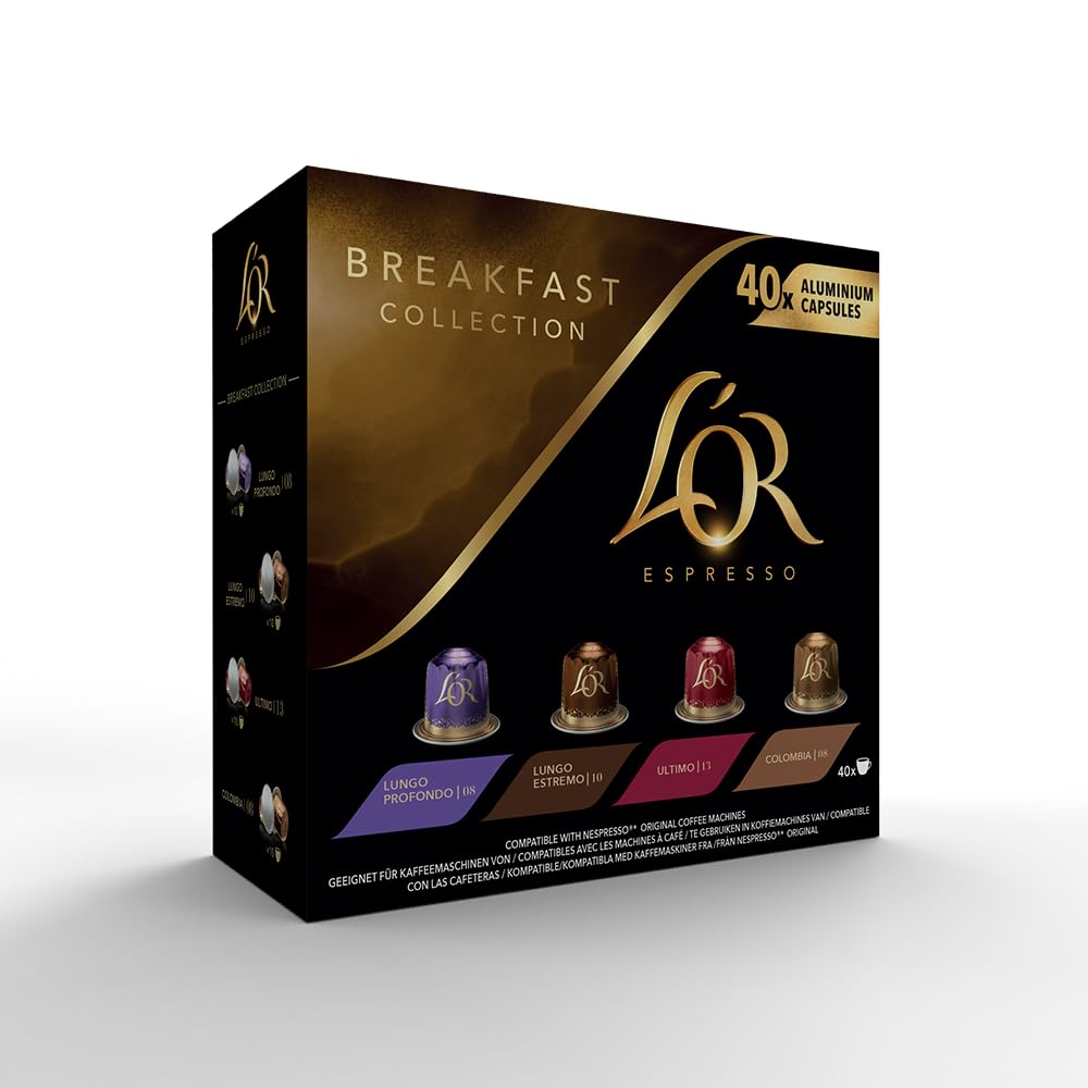 L'OR Espresso Breakfast Variety Box - 40 Recyclable Coffee Pods for Nespresso®* Compatible Machines