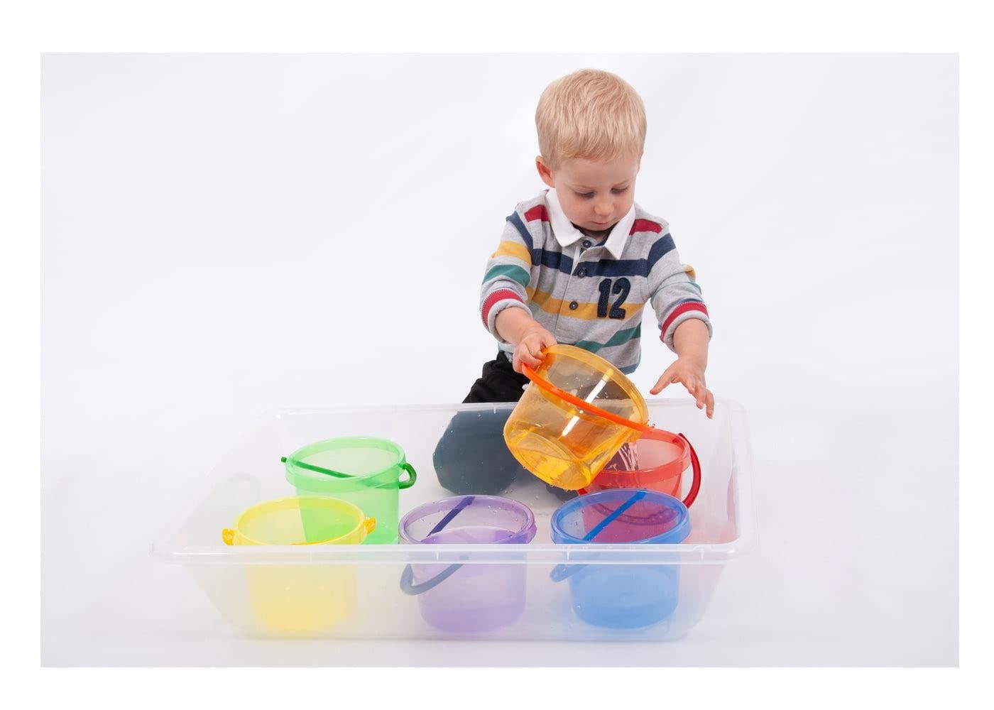 tickit 73101 Bucket Set - 6 Translucent Rainbow Buckets for Sand & Water Play | 16.2cm Diameter