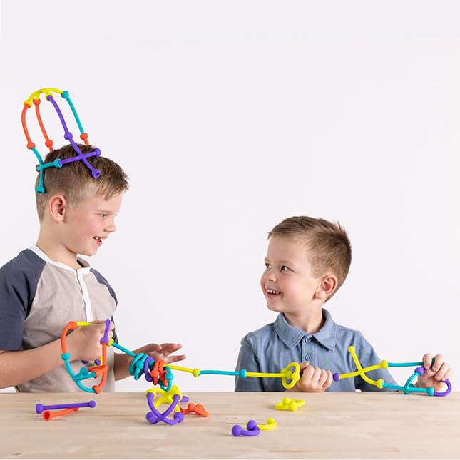 Fat Brain Toys Plip Kit - 52-Piece Bendy Silicone Building Set for Kids 3+