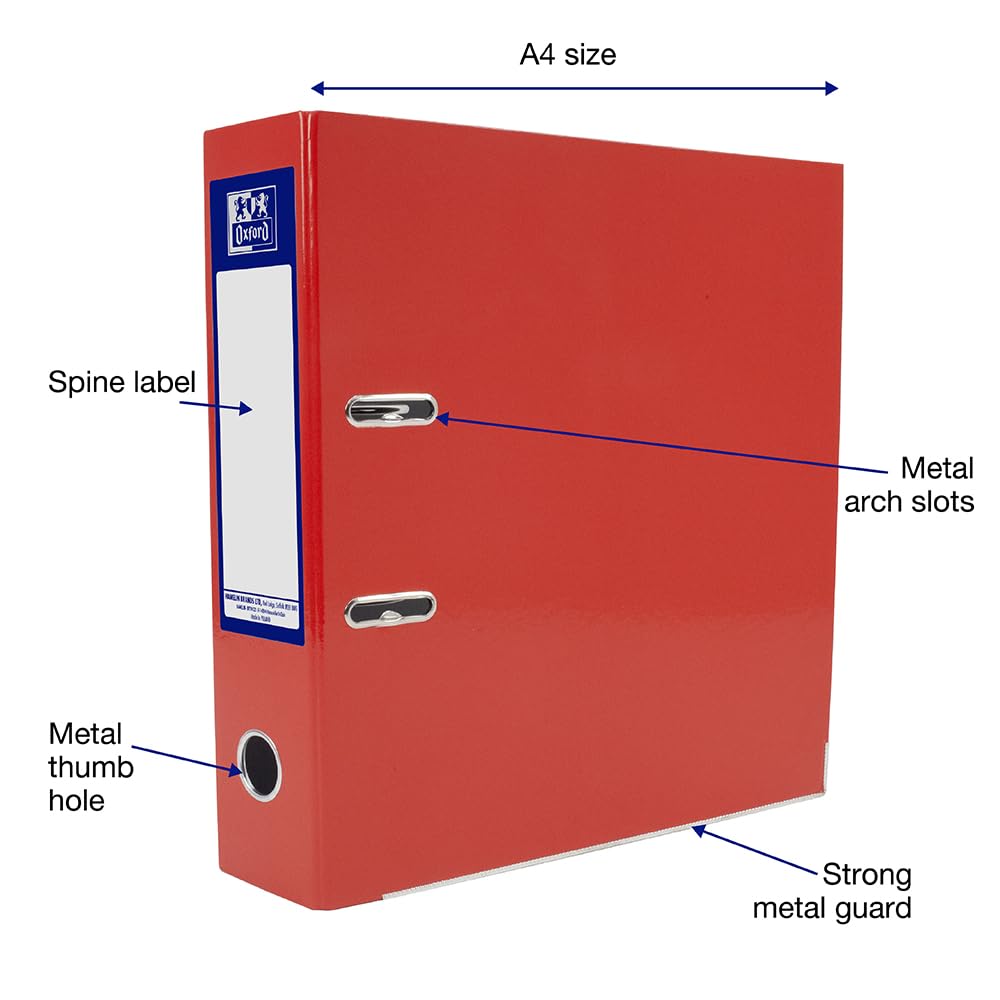Oxford Premium A4 Lever Arch File - Heavy Duty, 70mm Spine, Red | 560 Sheet Capacity