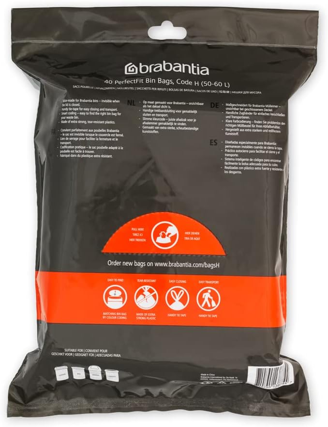 Brabantia - PerfectFit Bin Liners (Size H/50-60 Litre) Thick Plastic Trash Bags 5