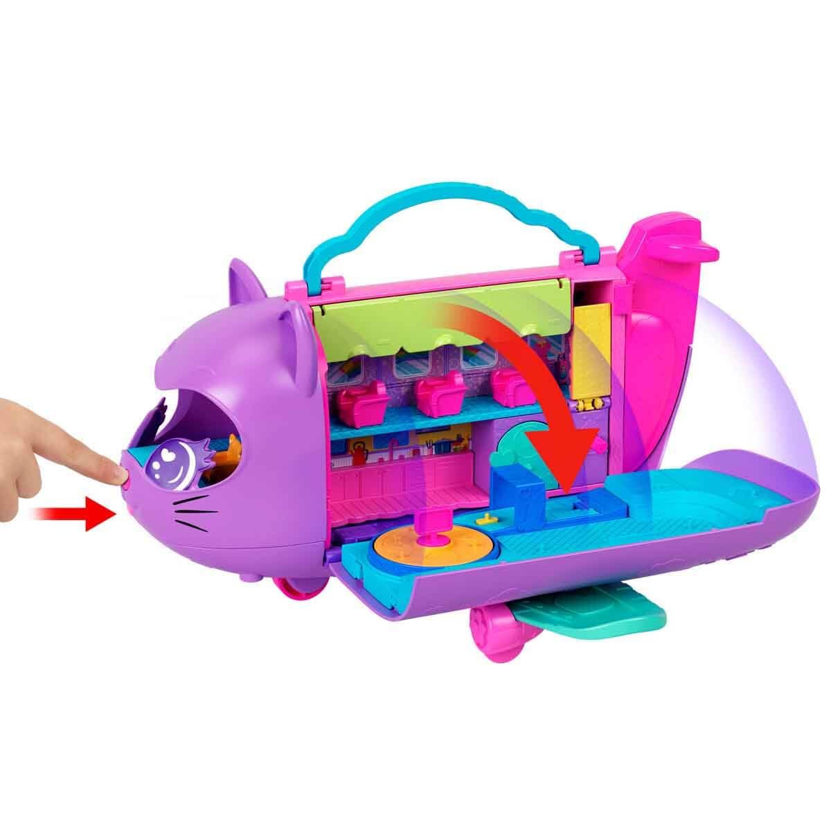 Polly Pocket Kitty Airways Airplane Playset - 2 Micro Dolls, 19 Accessories, Spinning Stage, Ages 4-10