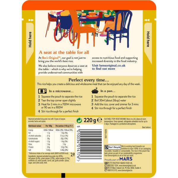 Ben's Original Mixed Pepper Microwave Rice, 6 x 220g Pouches 7