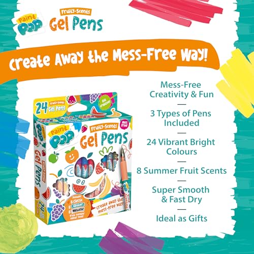 Paint Pop Fruity Scents Gel Pens - 24 Count Set with Glitter, Shimmery Metallic & Classic Finishes