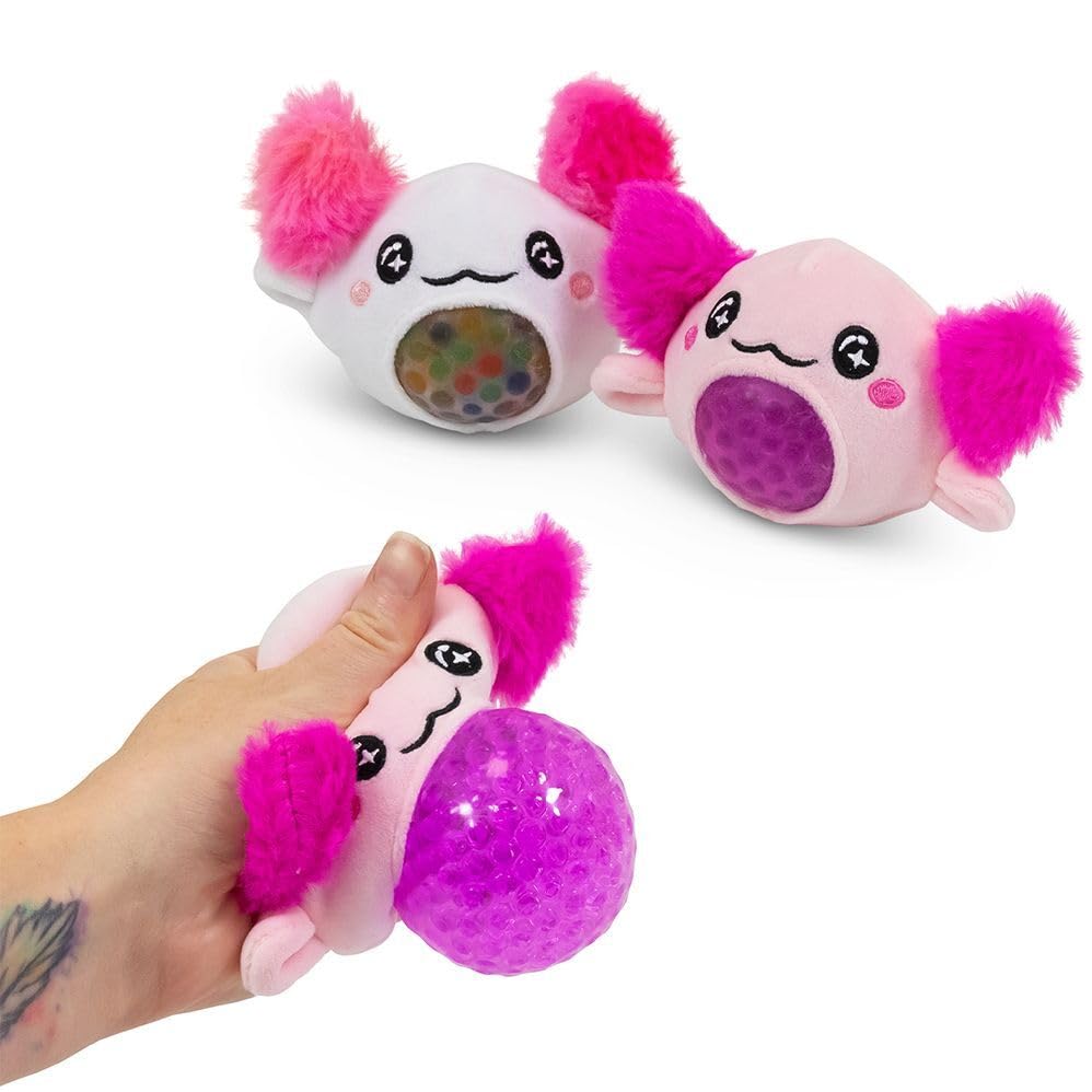 OBILO Axolotl Squeeze Toy - Pop-Out Bead Ball Sensory Fidget for Stress Relief | Pink and White