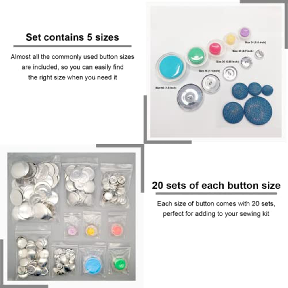 Plawee Cover Button Kit with 5 Sizes and Tools - DIY Sewing Craft Set 6