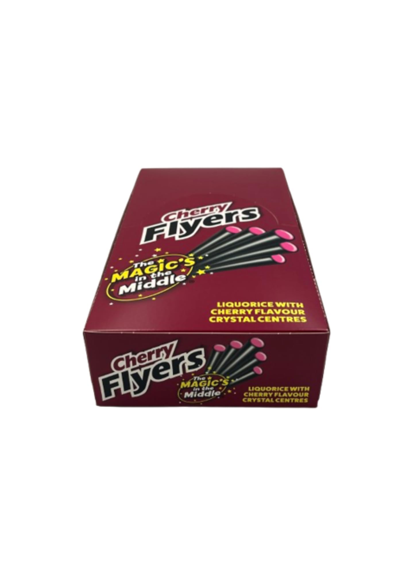Flyers Giant Cherry Liquorice Sticks Carton - 40 Sticks | Tangy Cherry Flavoured Sweets with Sugar Crystals | Vegan Friendly Bulk Confectionery