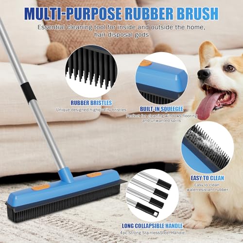 Woobroo - Rubber Brush Pet Hair Removal Broom with Squeegee and 149cm Adjustable Handle 3