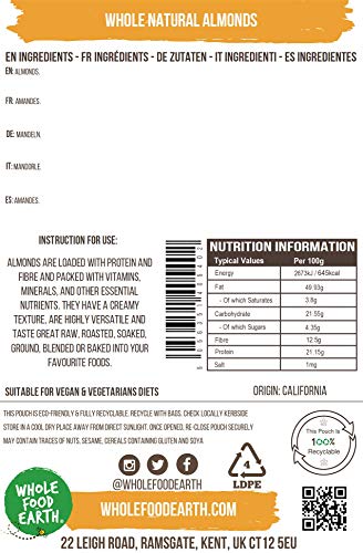 Wholefood Earth Whole Natural Almonds 1 kg | GMO-Free | Vegan | High in Fibre 6