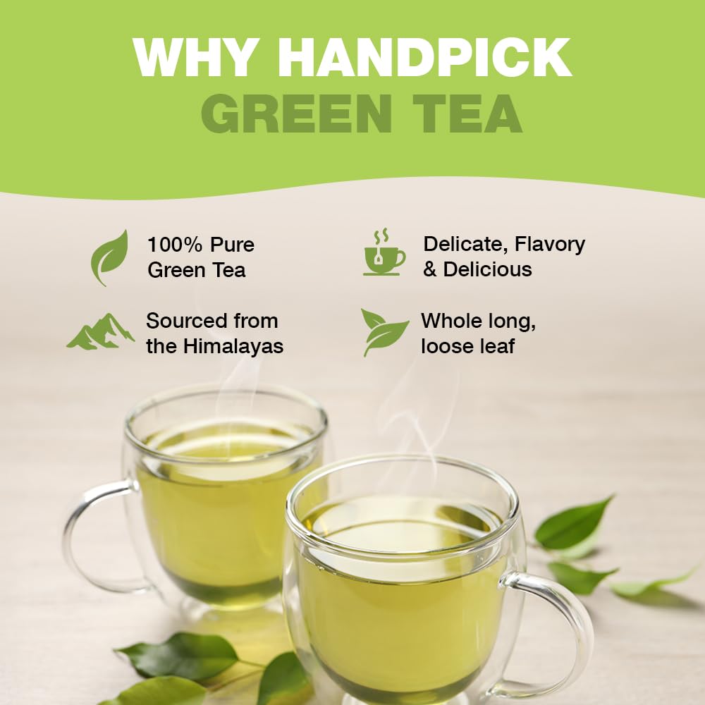 HANDPICK Green Tea Bags - 100% Pure Green Tea, 100 Bags, No Adhesive, No Bleach, Gluten Free