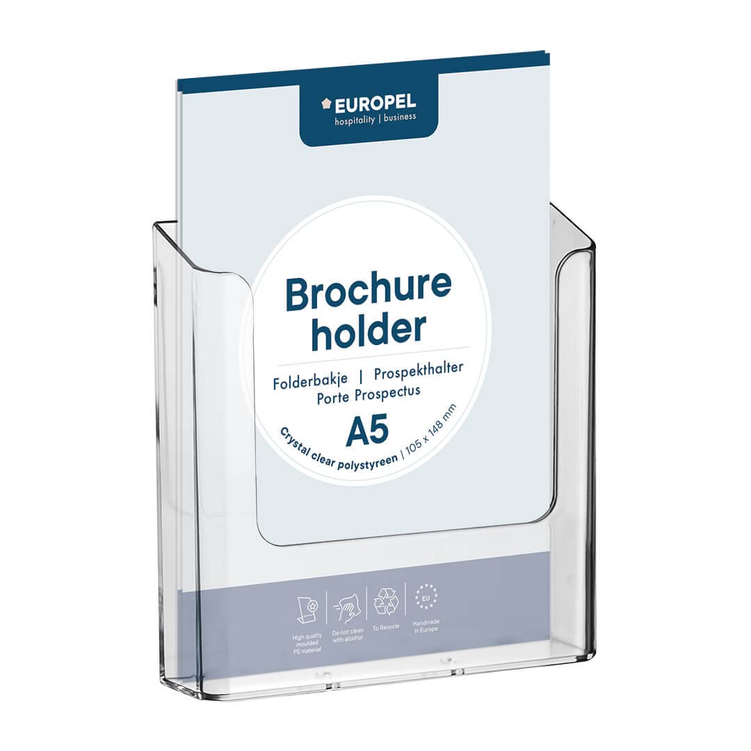 Europel Wall Mounted Brochure Holder - A5 Size | Crystal Clear Acrylic | Space Saving
