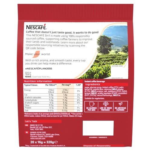 NESCAFÉ 3 IN 1 Original Instant Coffee (1 Pack of 20 Drinks)