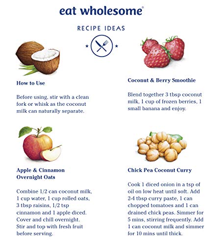 Eat Wholesome Organic Coconut Milk, 400ml (Pack of 4) - Vegan, 100% Natural, No Guar Gum, Great Taste Award Winner