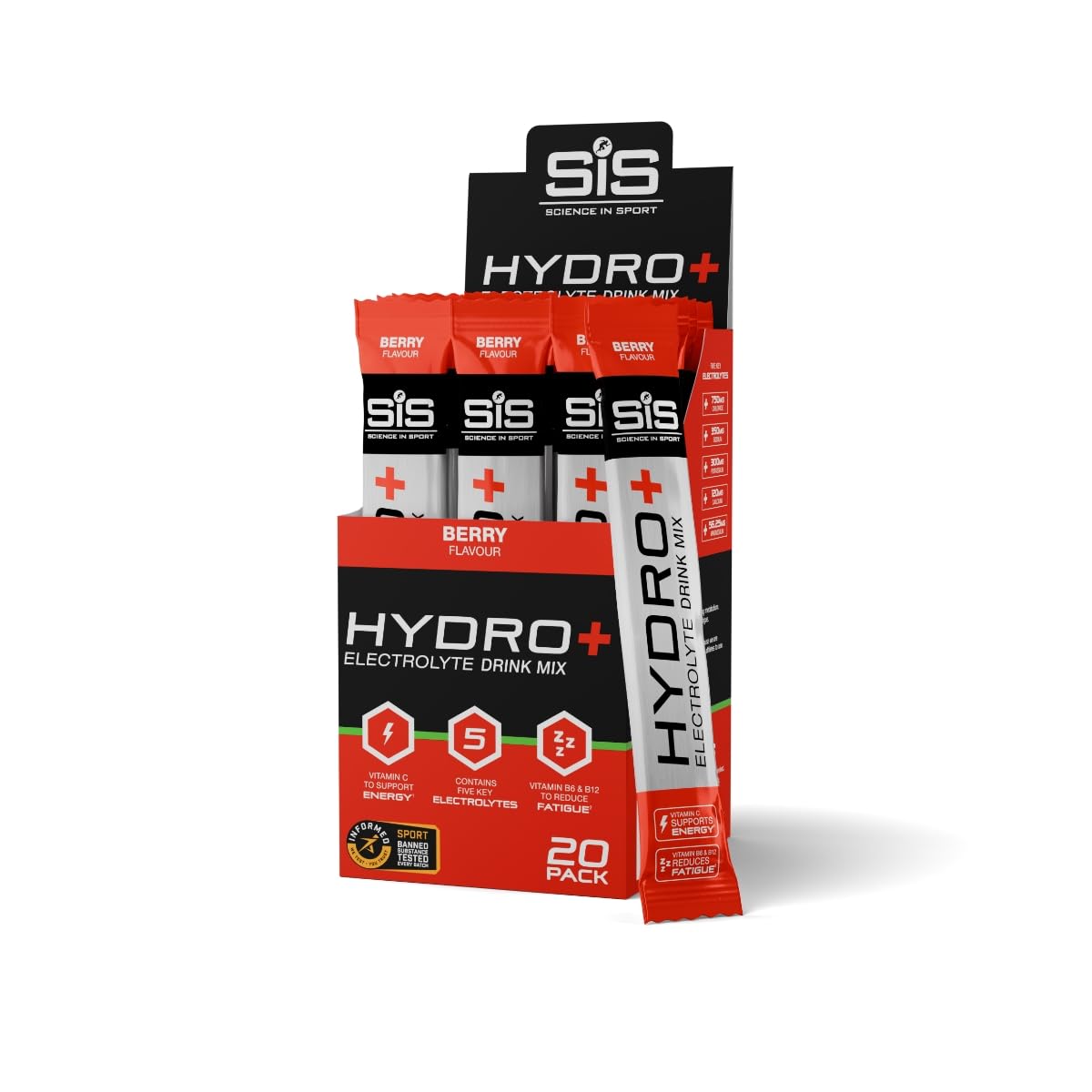 Science in Sport Hydro+ Electrolytes Powder Sachets with 5 Essential Electrolytes | Berry | 20 Servings