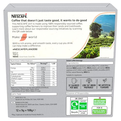 NESCAFÉ 2 IN 1 Original Instant Coffee Mix (1 Pack, 12 Drinks)