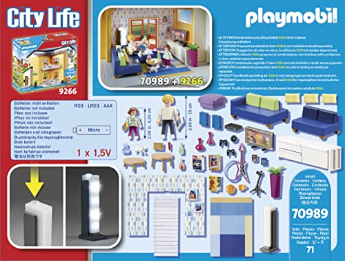 Playmobil 70989 Family Room Playset - Interactive Living Room with Light & TV Features, Ages 4+