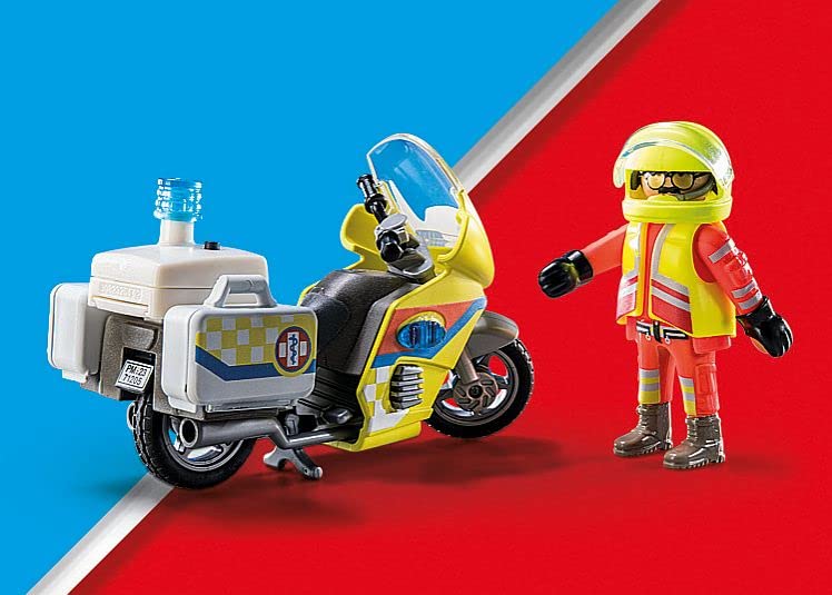 Playmobil 71205 Rescue Emergency Motorcycle - First Responder Toy with Lights for Ages 4+