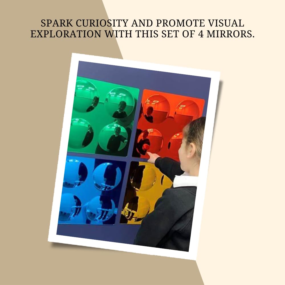 Playlearn Sensory Convex Coloured Bubble Mirror Set - 4pc Interactive Acrylic Mirror Panels for Kids