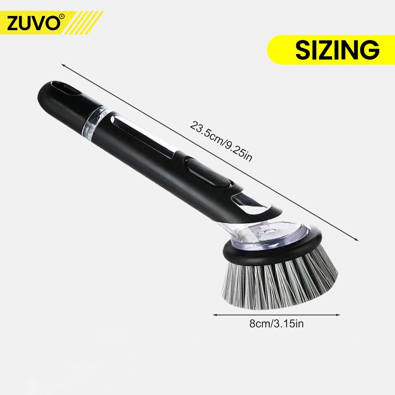 Zuvo - Soap Dispensing Scrubbing Brush with Handle for Kitchen Cleaning