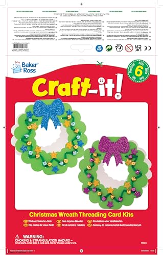Baker Ross Christmas Wreath Threading Card Craft Kit - Pack of 6 11