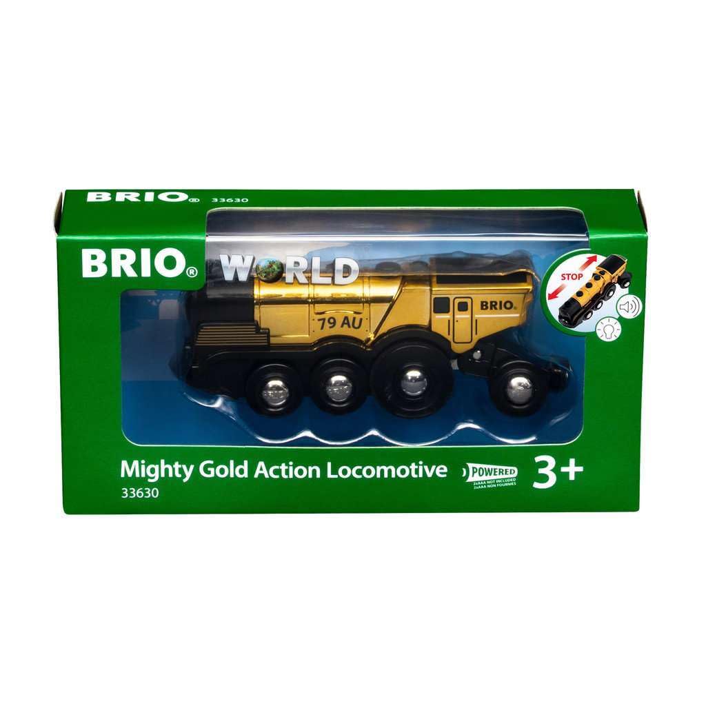 BRIO Mighty Gold Action Locomotive Battery-Powered Wooden Toy Train for Kids - BRIO World Add-On